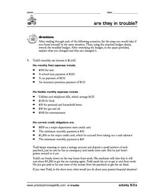 Financial Troubles Budget Worksheet