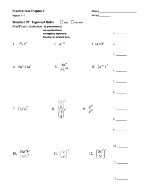 Algebra 1 Practice Test Chapter 7