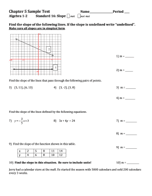 Algebra 1-2 Slope and Equation Test