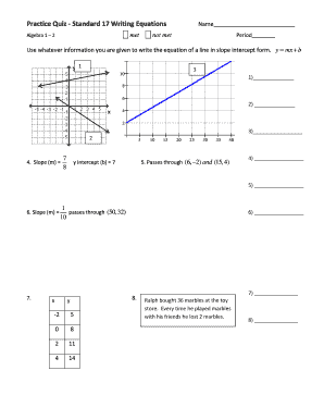 Algebra 1 Practice Quiz - Writing Equations