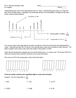 Decimals and Place Value Worksheet
