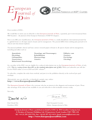 European Journal of Pain Subscription Form