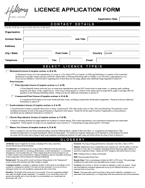 Hillsong Licence Application Form
