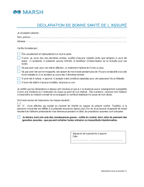 DÉCLARATION DE BONNE SANTÉ DE L´ASSURÉ