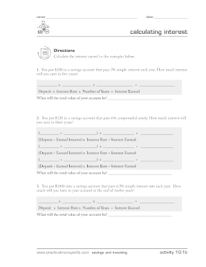 Calculating Interest Worksheet