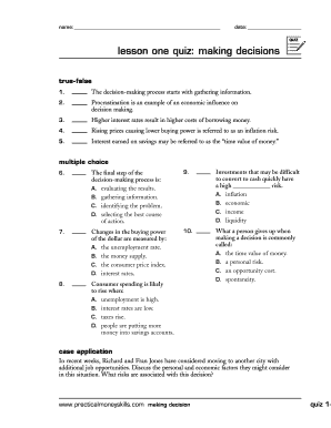 Lesson One Quiz Making Decisions - Fill Online, Printable, Fillable ...