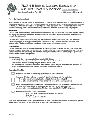 FLCF 4-H SERVICE LEARNING SCHOLARSHIP Four Leaf Clover - 4lcf