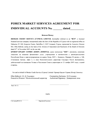 Forex Market Services Agreement for Individual Accounts