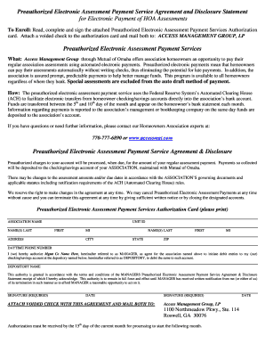 HOA Preauthorized Electronic Assessment Payment Agreement