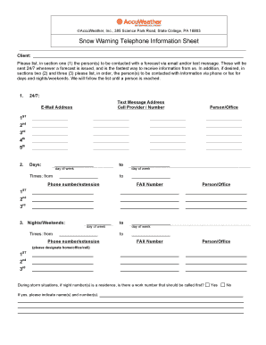 Snow Warning Telephone Information Sheet