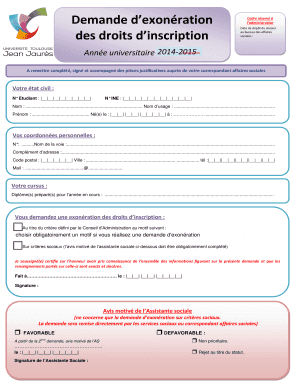 Demande d’exonération des droits d’inscription