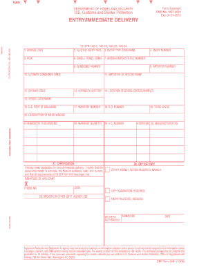 CBP Form 3461 Entry Immediate Delivery