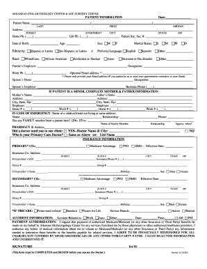 Arkansas Otolaryngology Center Patient Information Form