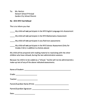 NYS Test Refusal Letter