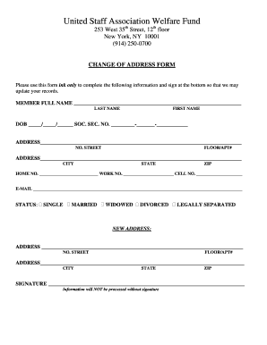 United Staff Association Change of Address Form