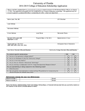 College application template - University of Florida 20142015 College of Education Scholarship Application Please email this completed form to scholarships coe - education ufl