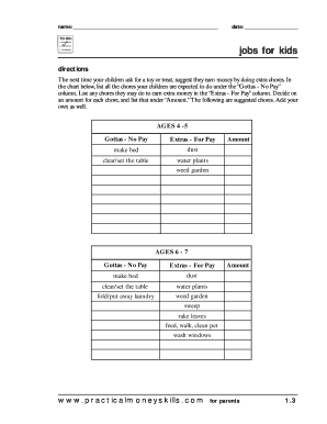 Kids Chore Chart for Earning Money