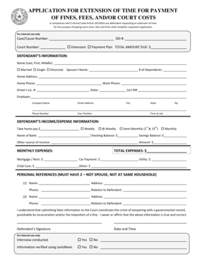 Application for Extension of Time for Payment of Fines, Fees, and Court Costs