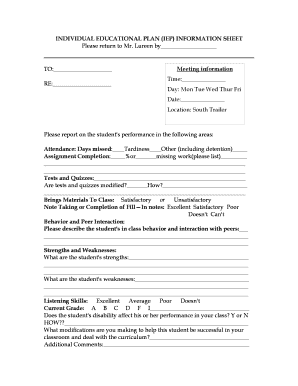 Individual Educational Plan Information Sheet