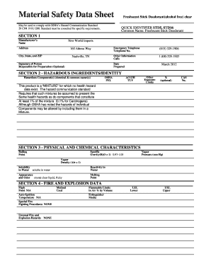 Material Safety Data Sheet for Freshscent Stick Deodorant