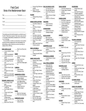 Bird Checklist Form