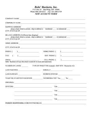Bobs’ Business New Account Form