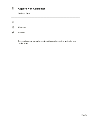 GCSE Algebra Non Calculator Revision Pack