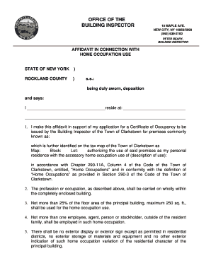 Affidavit for Home Occupation Use