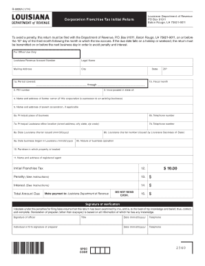 Louisiana Corporation Franchise Tax Initial Return