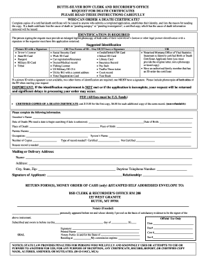 Montana Death Certificate Request Form
