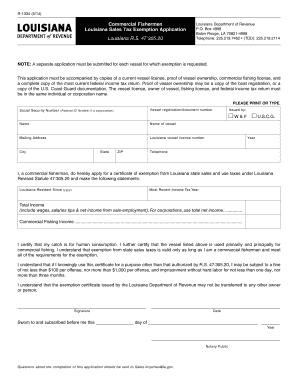 Louisiana Commercial Fishermen Sales Tax Exemption Application