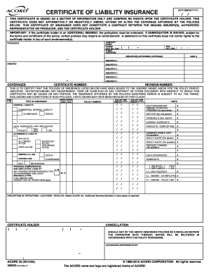 Certificate of Liability Insurance