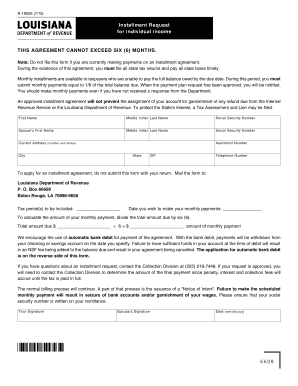 Louisiana Individual Income Installment Request