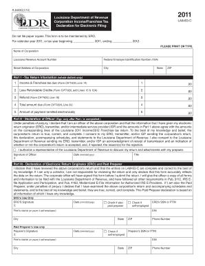 Louisiana Corporation Income/Franchise Tax Form LA8453-C