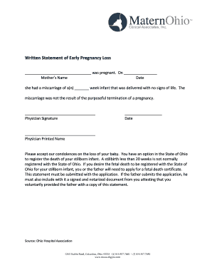 Written Statement of Early Pregnancy Loss
