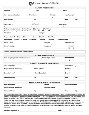 Patient Information and Insurance Form