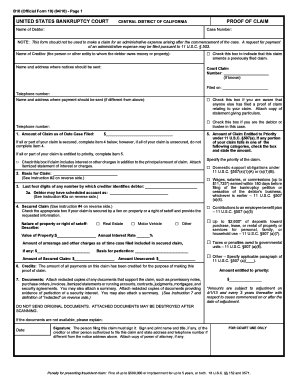 US Bankruptcy Proof of Claim Form