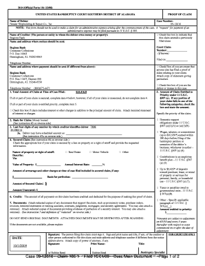 US Bankruptcy Court Proof of Claim Form