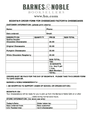 Bookfair Cheesecake Order Form
