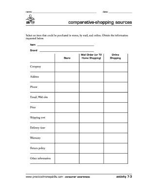 Comparative Shopping Form