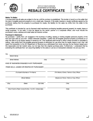 South Carolina Resale Certificate