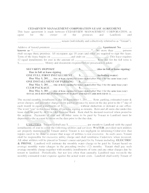 Cedarview Management Corporation Lease Agreement