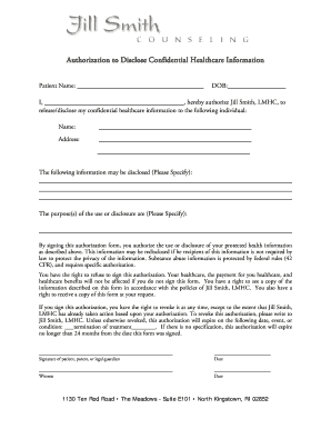 Authorization to Disclose Confidential Healthcare Information