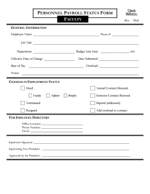 Personnel Payroll Status Form