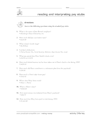 Pay Stub Interpretation Worksheet