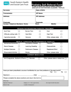 Podiatry Self Referral Form
