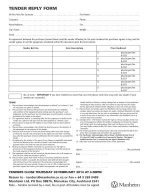 Tender Reply Form
