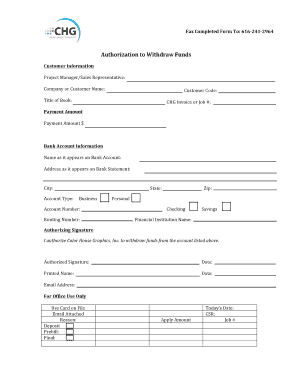 Authorization to Withdraw Funds Form