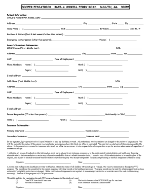 Cooper Pediatrics Patient Information Form