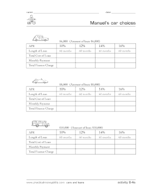 Car Loan Calculator Worksheet